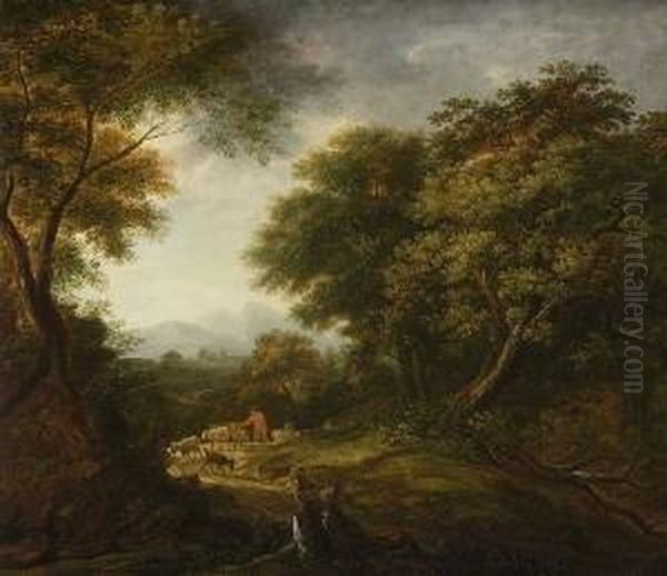 Bewaldete
 Gebirgslandschaft. Oil Painting by Johann Jakob Ii Dorner