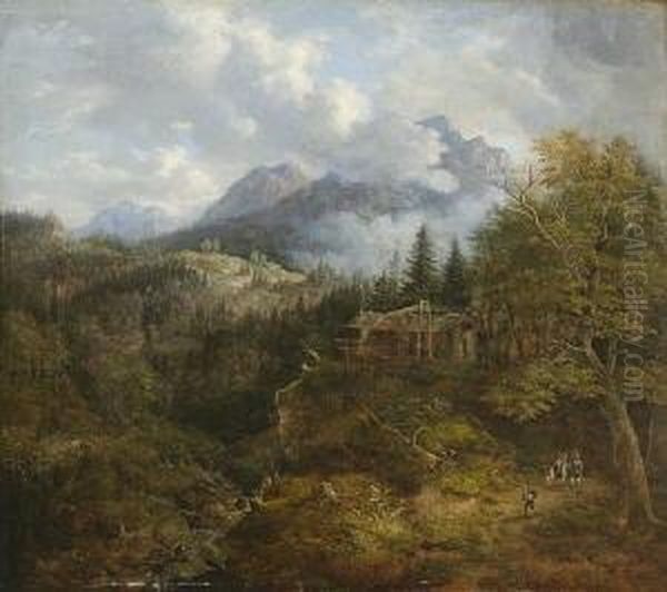 Gebirgslandschaft Mit
 Muhle Oil Painting by Johann Jakob Ii Dorner