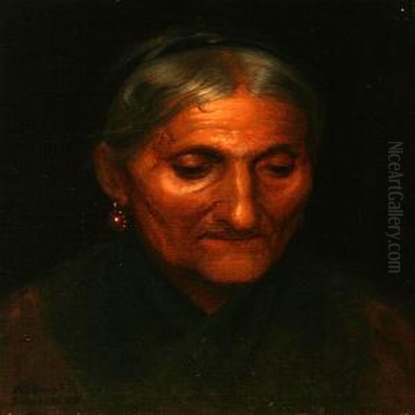 An Old Italian Woman From Sorrento Oil Painting by Anton Laurids J. Dorph