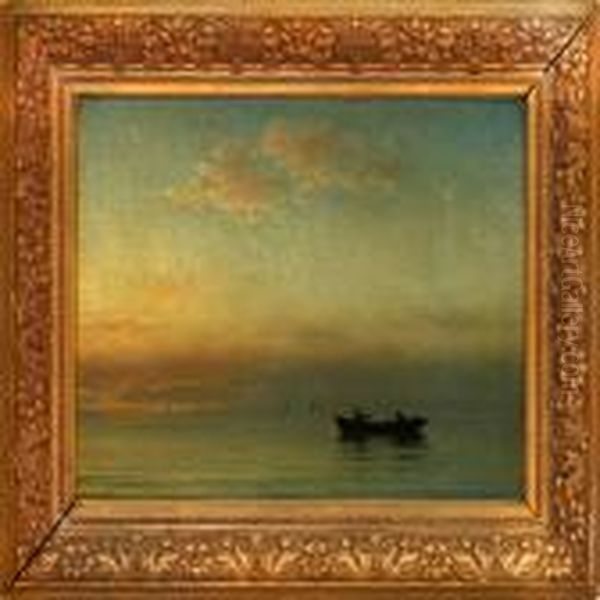 Fishermen In A Rowing Boat On Calm Water Oil Painting by Anton Laurids J. Dorph