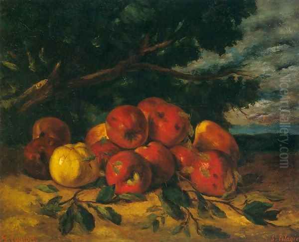 Red Apples at the Foot of a Tree Oil Painting by Gustave Courbet