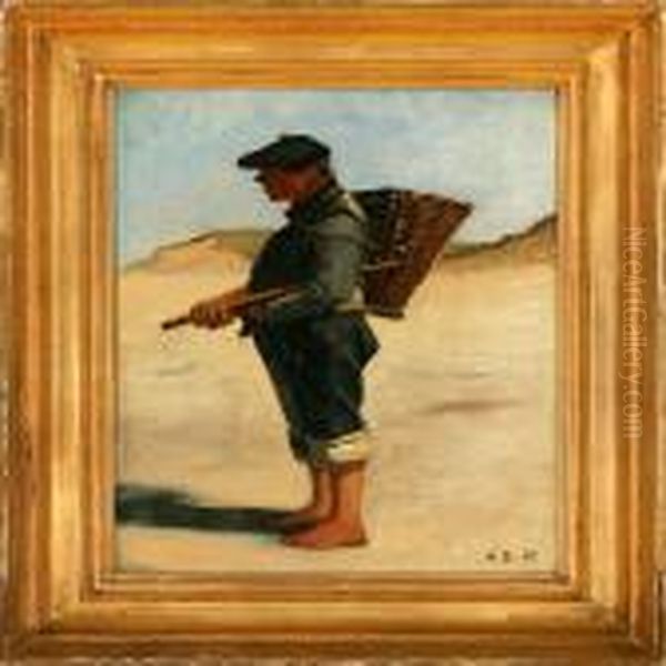 A Fisherman On The Beach Oil Painting by Anton Laurids J. Dorph