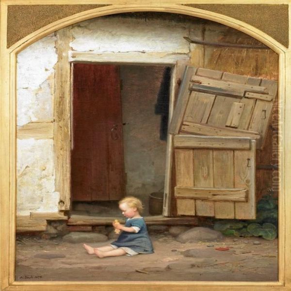 Small Child By An Open Stable Door Oil Painting by Anton Laurids J. Dorph