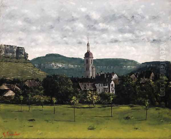 Vue d'Ornans et son clocher Oil Painting by Gustave Courbet