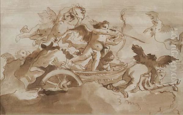 Putti Riding A Chariot In The Clouds Oil Painting by Dosso Dossi