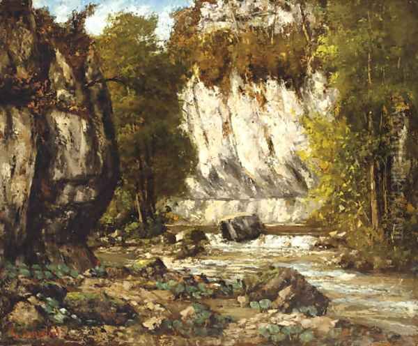 Riviere et falaise Oil Painting by Gustave Courbet