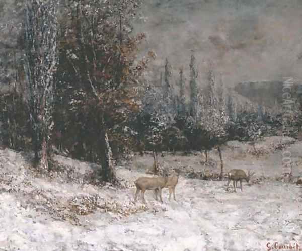 Chevreuils dans la neige Oil Painting by Gustave Courbet