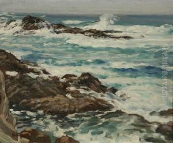 Gray Day - Ledges Below Carmel High Oil Painting by Paul Dougherty