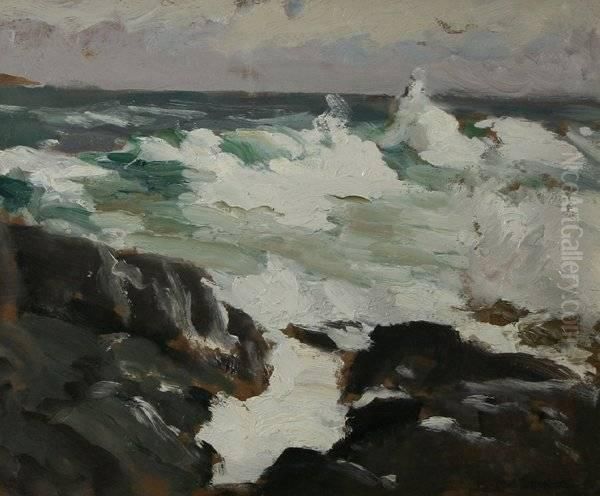 Crashing Surf On A California Shore Oil Painting by Paul Dougherty