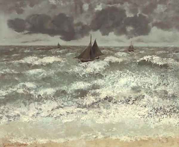 La Vague (aux trois barques) Oil Painting by Gustave Courbet