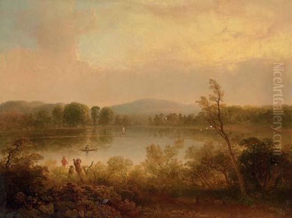 Anglers On A Lake Oil Painting by Thomas Doughty