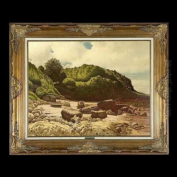 Doughty.american - . A Rocky 
Beach At Low Tide And Green Coastaltrees. Oil On Canvas. 28 X 36 Inches.
 Signed L/r: T Doughty Oil Painting by Thomas Doughty