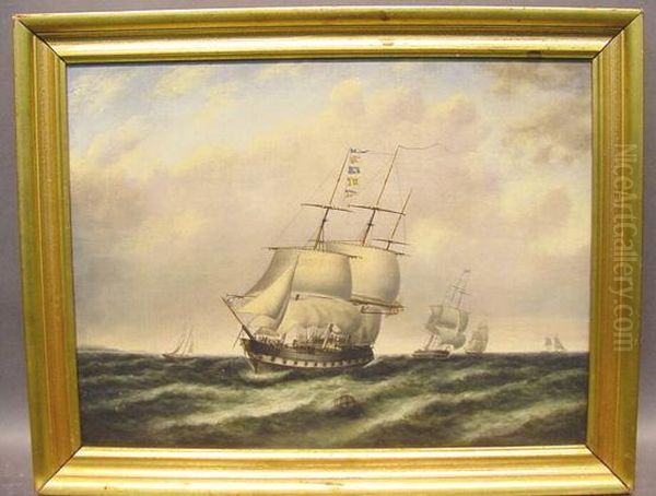 Ships In Rough Coastal Waters Oil Painting by Thomas Doughty