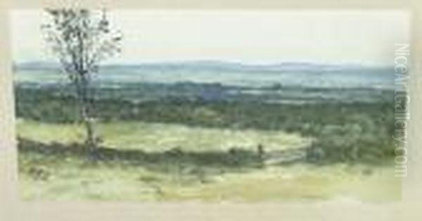 P.r.s.a. An Extensive 
Landscape, Possibly The Scottish Lowlands Signed With The Artist's 
Initials, An Unfinished Preparatory Sketch Oil Painting by William Fettes Douglas