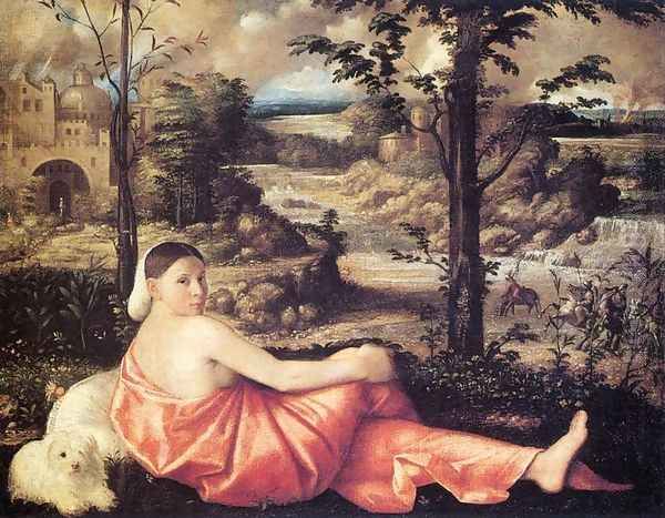 Reclining Woman in a Landscape 1520-24 Oil Painting by Cariani