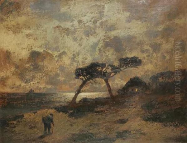 A Seaside Landscape With Figures Oil Painting by Louis, Carl Ludwig Douzette