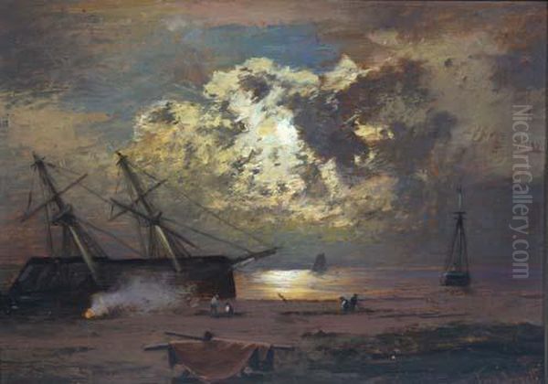 Abendstimmung Am Meer Oil Painting by Louis, Carl Ludwig Douzette