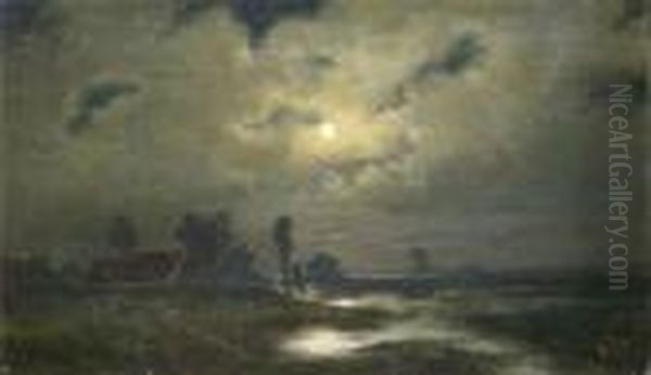 Mondnacht Oil Painting by Louis, Carl Ludwig Douzette