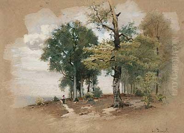 Bauerin Auf Einem Waldweg Oil Painting by Louis, Carl Ludwig Douzette