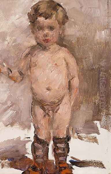 Standing naked boy Oil Painting by Lovis (Franz Heinrich Louis) Corinth