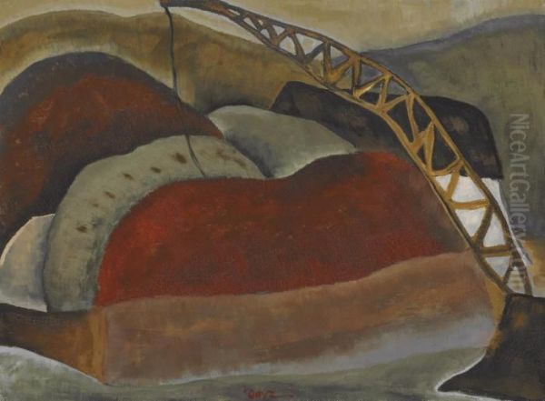 Cinder Barge And Derrick Oil Painting by Arthur Garfield Dove