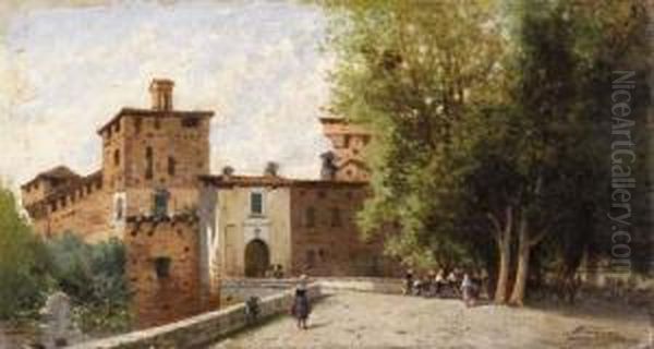 La Rocca Di Romano Dilombardia Oil Painting by Achille Dovera