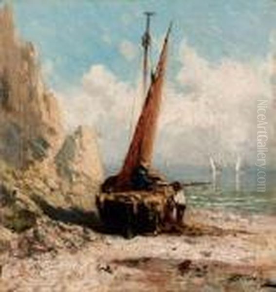 Barca Sulla Spiaggia Oil Painting by Achille Dovera