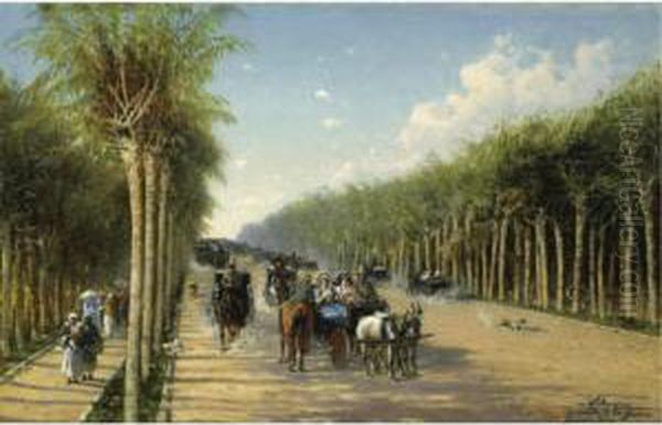 Avenida 3 De Febrero, Buenos Aires Oil Painting by Achille Dovera