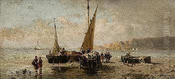 Pescadores En La Costa Oil Painting by Achille Dovera