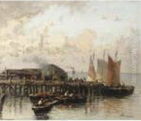 Arrivo Dei Pescatori Al Molo Oil Painting by Achille Dovera