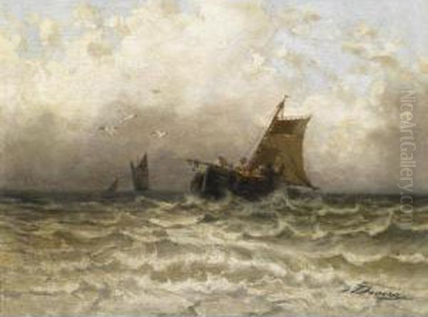 Barche Da Pesca Oil Painting by Achille Dovera