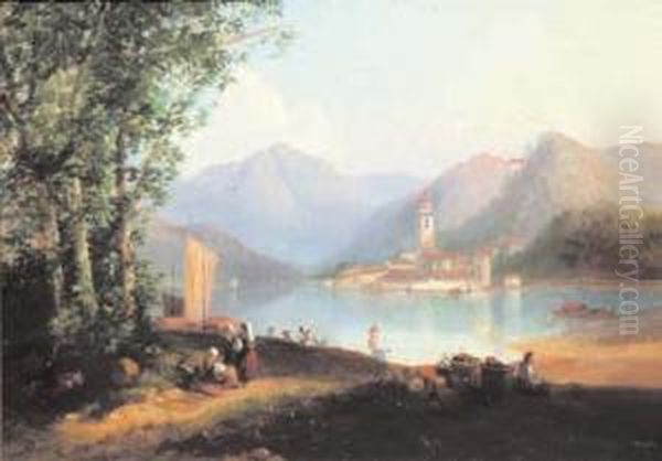 In Riva Al Lago Oil Painting by Achille Dovera