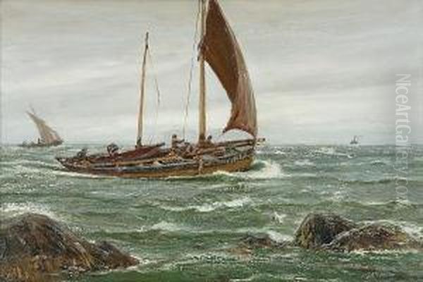 North Sea Fishermen Oil Painting by Patrick Downie