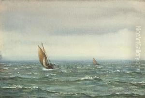 Fishing Boats In An Offshore Breeze Oil Painting by Patrick Downie