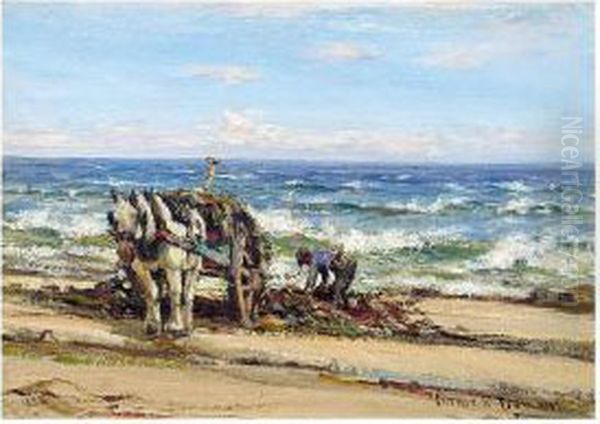 Lifting Seaweed, Ayrshire Coast Oil Painting by Patrick Downie