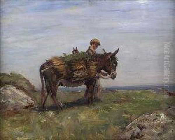 Boy With A Donkey Oil Painting by Patrick Downie