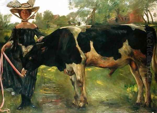 The Painter Charlotte Berend With A Bull, 1902 Oil Painting by Lovis (Franz Heinrich Louis) Corinth