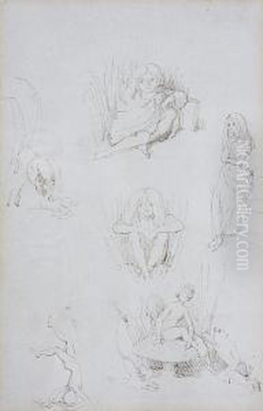 Studies Of Young Girls And Sprites Oil Painting by Richard Doyle