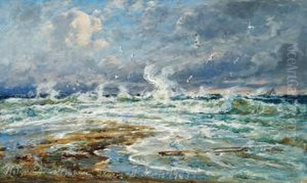 View Of Skagen Where The Skagerak And The Kattegat Meet On The Top Of Jutland Oil Painting by Holger Drachmann