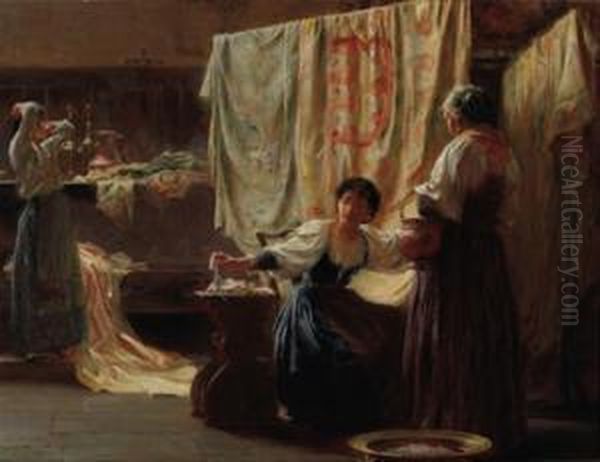 Embroiderers Oil Painting by Herbert James Draper