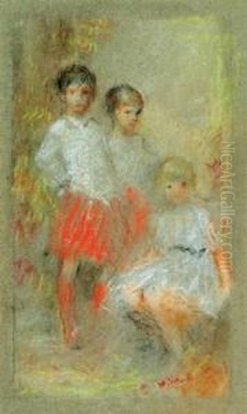 Three Children - Study For A Group Portrait Oil Painting by Herbert James Draper