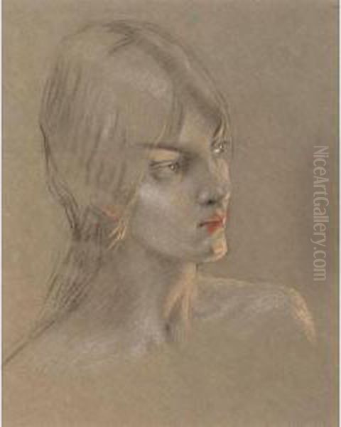 Study Of Hilda Edgell For A Dryad In Reveil Oil Painting by Herbert James Draper