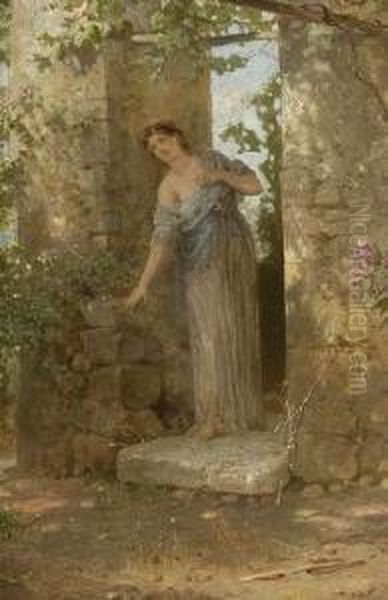 Madchen An Der Pergola Oil Painting by Heinrich Dreber