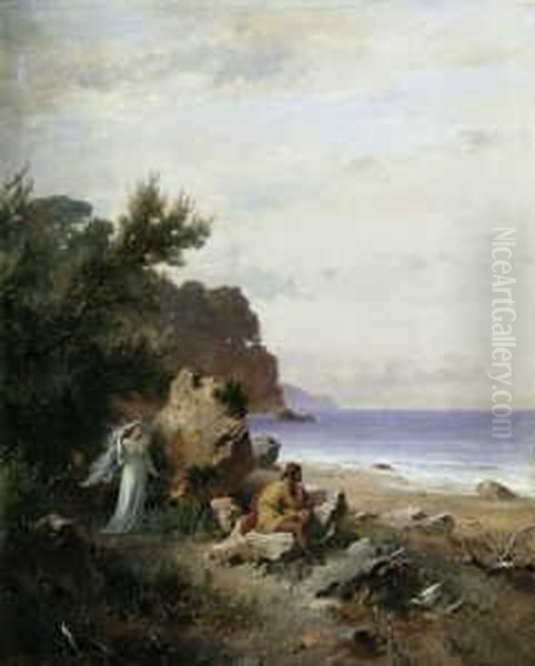 Odysseus Bei Der Nymphe Kalypso Auf Der Insel Ogygia. Oil Painting by Heinrich Dreber