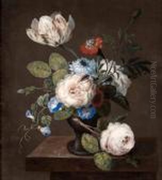 Blumenstillleben Mitrosen,tulpen,wicken Oil Painting by Johann Baptist Drechsler