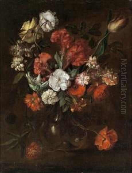 Mazzo Di Fiori In Un Vaso Di Vetro Oil Painting by Johann Baptist Drechsler