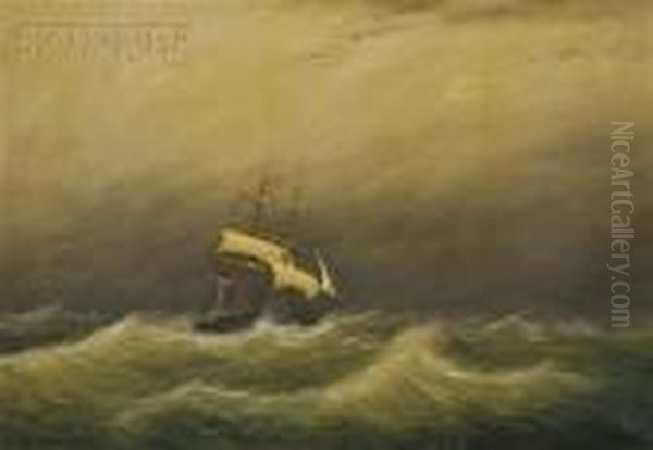 Ship In Stormy Seas Oil Painting by Clement Drew