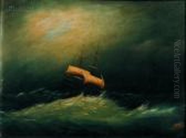 Ship In A Gale Oil Painting by Clement Drew