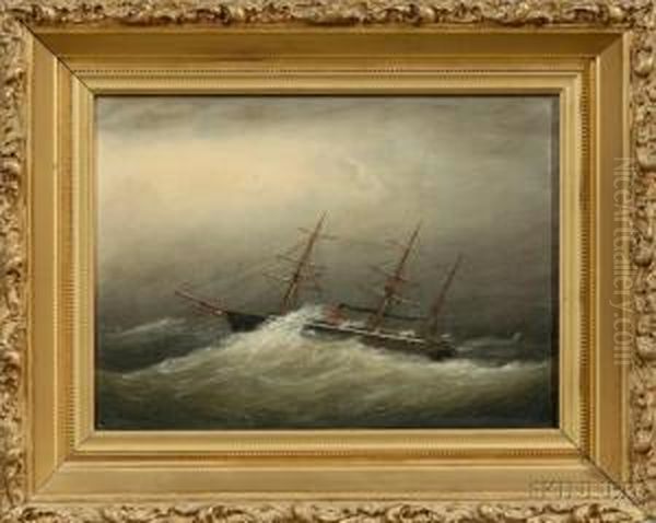 Steamship In A Gale. Oil Painting by Clement Drew