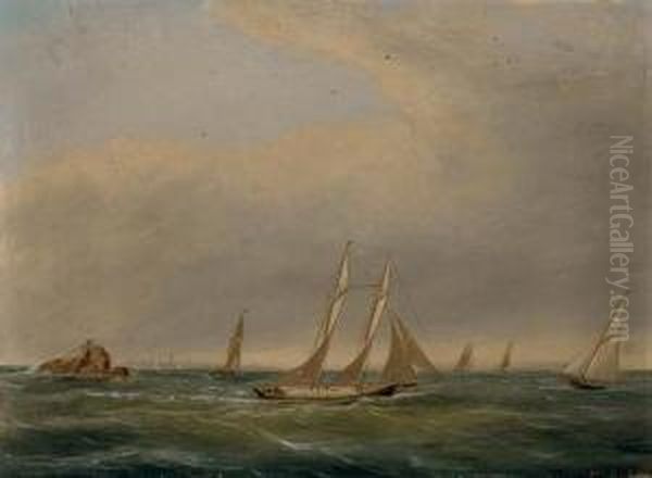 Yachts Off Halfway Rock, Marblehead Oil Painting by Clement Drew